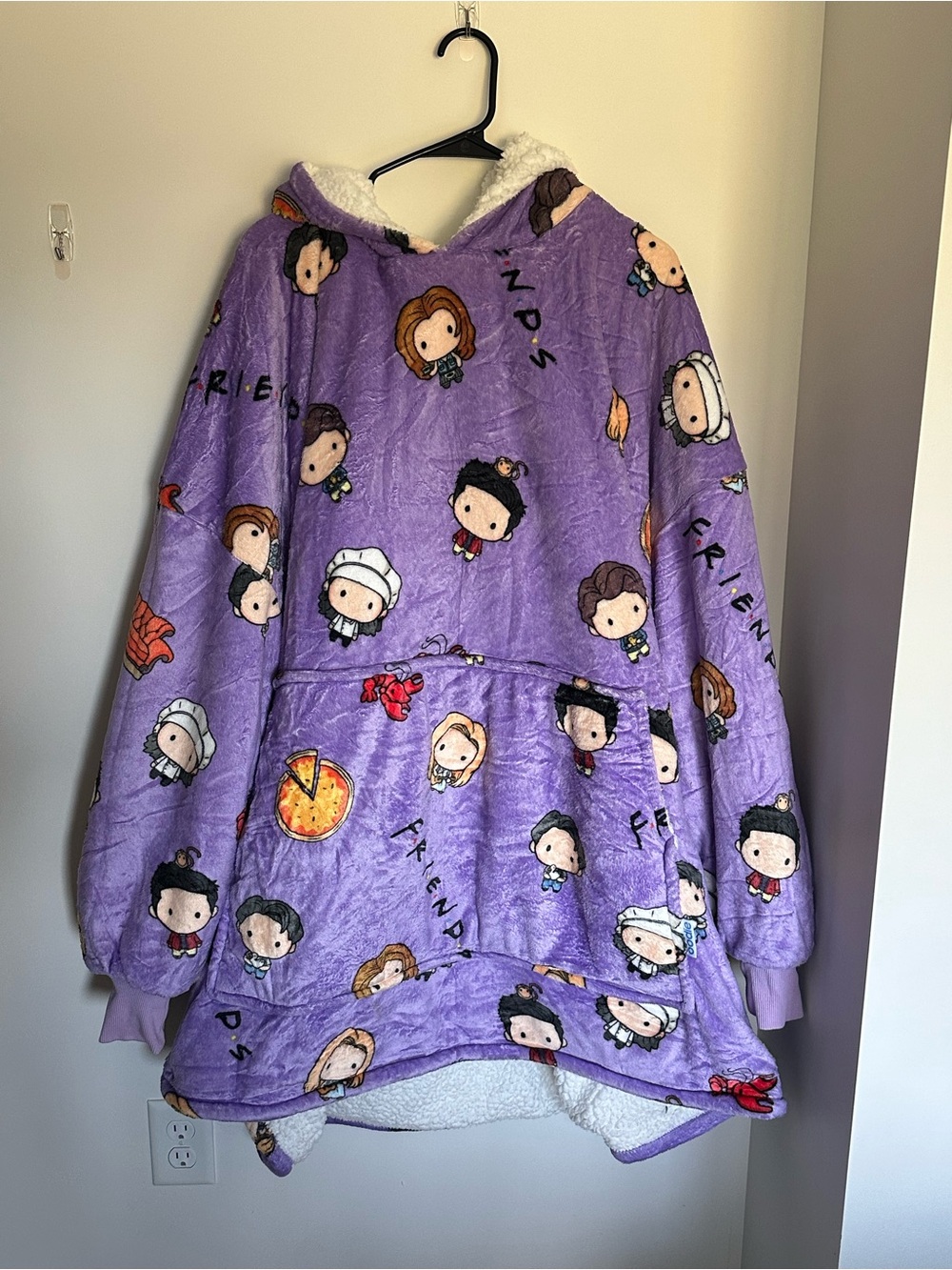 Friends-Themed Plush Hooded Oodie Kids Jacket- Purple